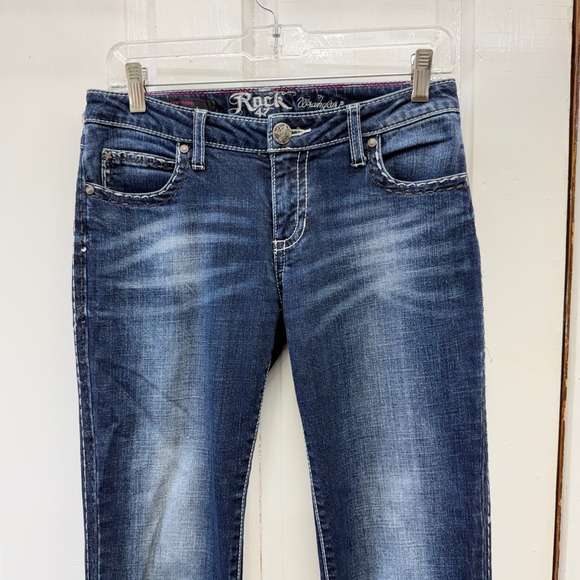 Rock 47 Wrangler Western Thick Stitch Bootcut Denim Jeans Women's 3 4 Long Tall - Picture 3 of 9